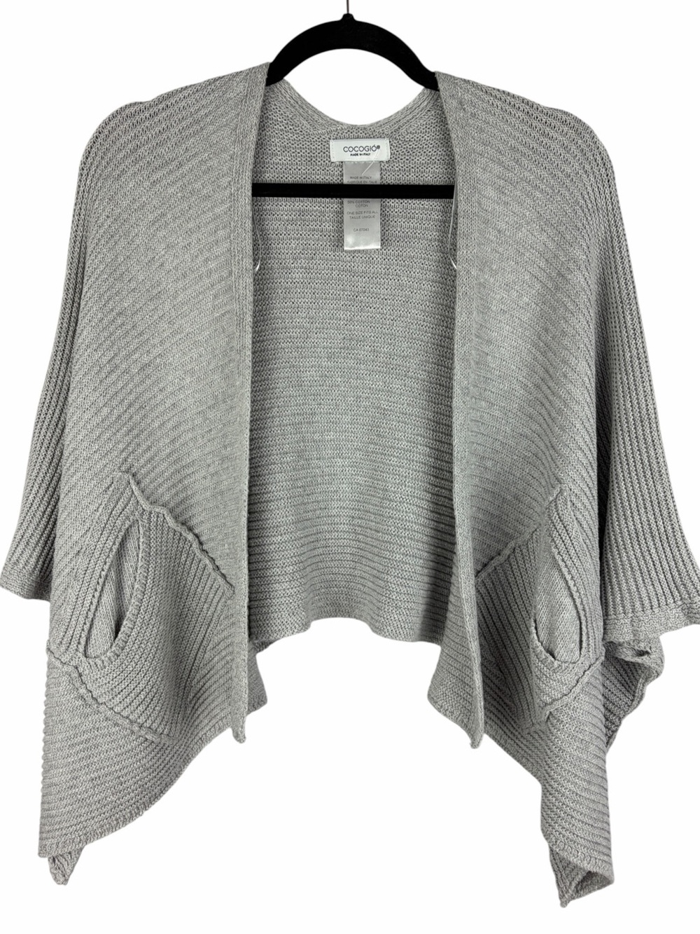 Cocogio Made in Italy Grey Knit Draped Cardigan One Size Pockets